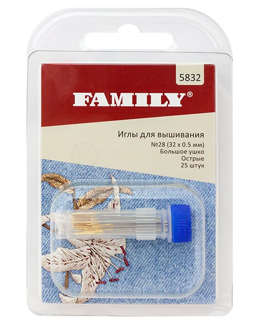 Иглы для вышивания №28 (32 х 0,5 мм), большое ушко, острые, 25 шт undefined