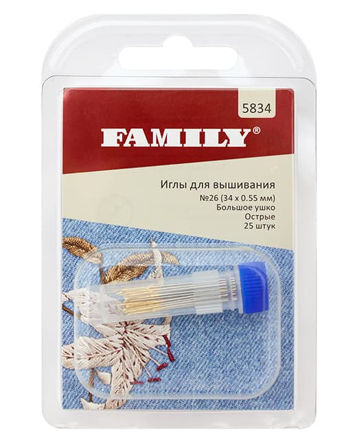 Иглы для вышивания №26 (34 х 0,55 мм), большое ушко, острые, 25 шт undefined
